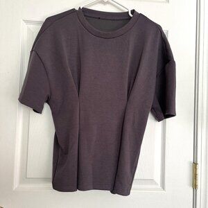 ladies size 34" bust unstretched purplish gray short sleeve pleated top